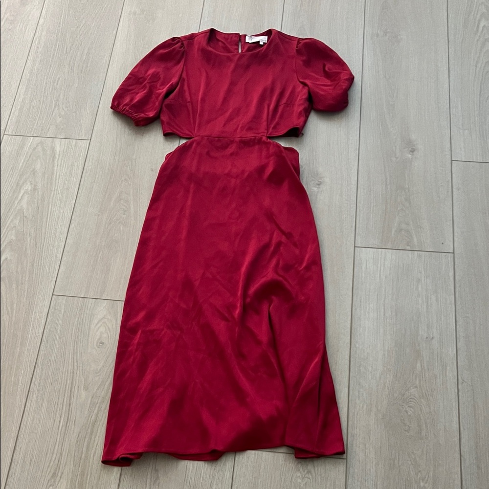 Anthropologie Red Midi Dress with Puff Sleeves